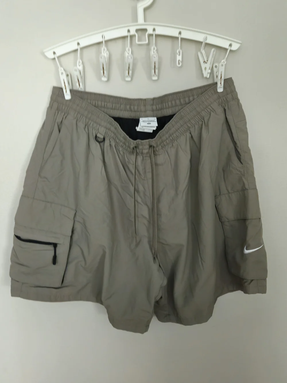 Nike men's Cargo Shorts in Taupe with White Swoosh
